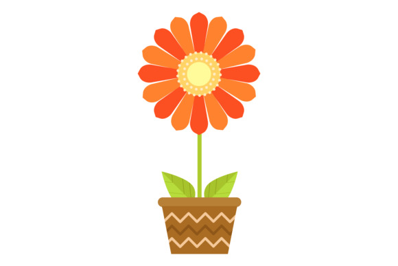 Bright Flower in Ceramic Pot. Decorative Graphics