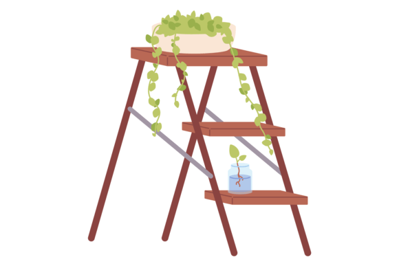 Decorative Ladder with Houseplants. Home Graphics