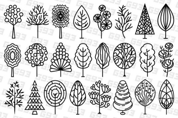 Decorative Line Art Trees: Graphics for Creative Selling
