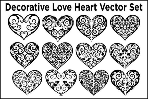 Decorative Love Heart Vector Set