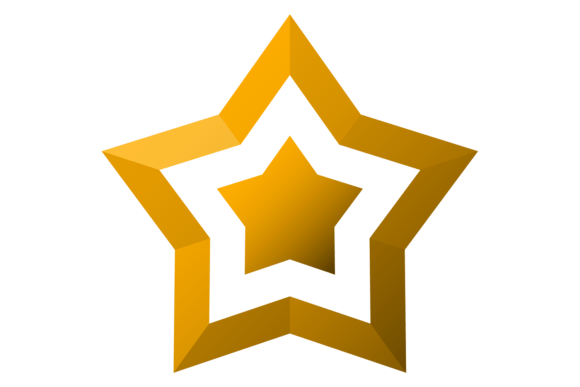 Golden Star Icon. Shiny Metal Decorative